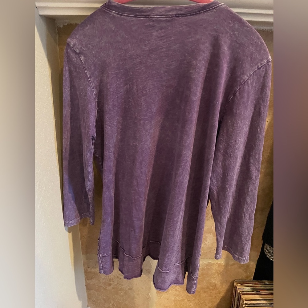 Jess & Jane Purple mineral wash long slv ruffled ๐ฏ % cotton T lagenlook Comfy M - Picture 2 of 8